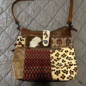 Myra Bag Brown and Tan Patchwork Shoulder Bag